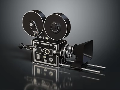 Vintage Movie Projector With Dual Film Reels Metal Body Control Knobs And Adjustable Lens 3d model