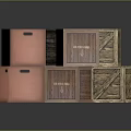 Different Colored Wooden Boxes Stacked With Shipping Labels And Textured Surfaces