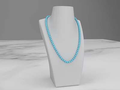 Turquoise Beaded Jewelry Necklace Display on White Mannequin with Marble Surface 3d model