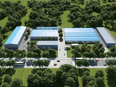 Modern workshop bird's eye view workshop factory 3d model