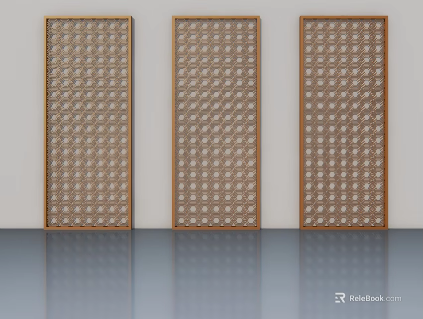 Modern Wooden Hinged Doors With Intricate Lattice Pattern And Smooth Surface 3d model