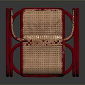 Leisure Chair With Red Frame Rattan Backrest Seat And Beige Cushion