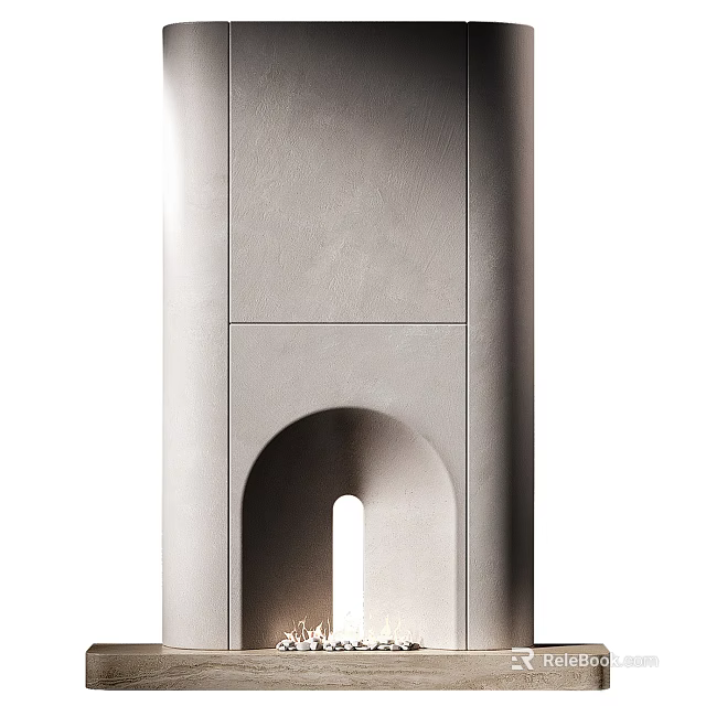 Modern Gray Concrete Fireplace With Arch Design Sleek Shape And Warm Interior Light 3d model