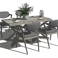 Modern Dining Table Set With Gray Chairs Decorative Plant And Vase 3d model