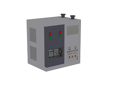 Gray Industrial Control Panel With Red Green Indicators Control Buttons And Display Screen 3d model