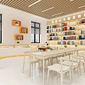 Modern Reading Room Community Primary School Reading Room Library Bookcase Bookshelf Low Cabinet Shaped Arc Card Seat Bookcase Air Conditioning Desk 3d model