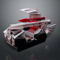 Futuristic Armored Mechanical Device With Red White Structure And Multiple Barrels