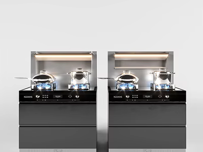 Modern Kitchen Appliances with Built in Stove Range Hood LED Lighting and Black Design 3d model