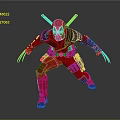 Deadpool in Red Black Costume with Samurai Swords and Clawed Hands Fighting Stance