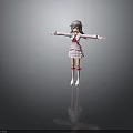 Child in White Dress with Red Accents Gray Hair and Outstretched Arms
