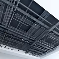 Modern Industrial Suspended Ceiling With Metal Framework Grid Panels And Recessed Lighting