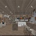 Coffee Shop Interior Design With Wooden Ceiling Pendant Lights Bar Stools And Herringbone Floor