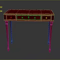 Elegant Classic Red Writing Desk With Four Drawers And Gold Accents Details