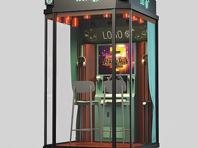 High Quality Music Instruments and Art Supplies in Modern Soundproof Booth with Seats and Screen 3d model