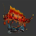 Traditional Decorative Functional Cart With Red Canopy Lanterns And Seafood Delivery Setup 3d model