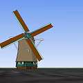 Traditional Windmill Architectural Components Featuring Wooden Blades And Tower Structure Design