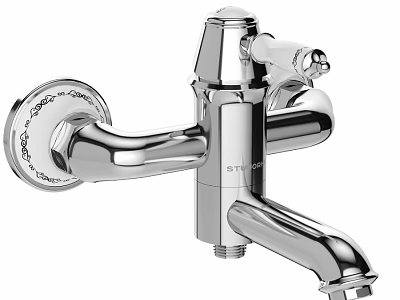 Polished Chrome Wall Mounted Faucet With Elegant Modern Design Features 3d model