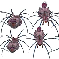 Ornament Decoration Set with Purple Pink Blue Artistic Spider Figurines in Multiple Poses