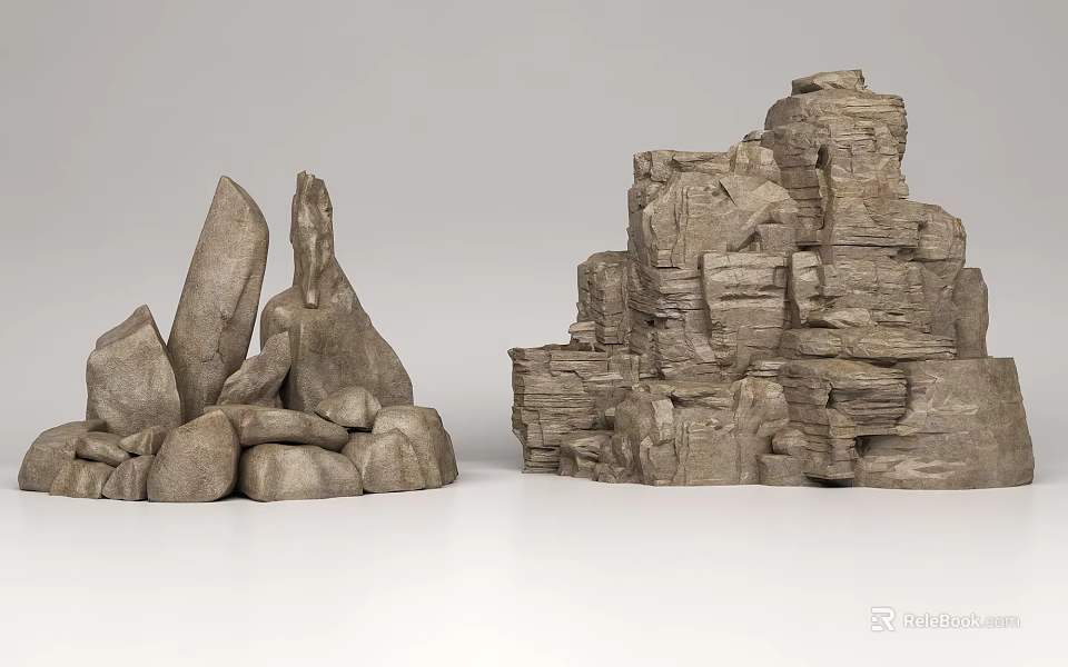 Decorative Garden Ornaments Featuring Stacked Stones And Natural Rockery Formation Design 3d model 