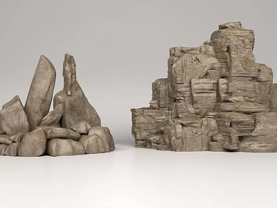 Decorative Garden Ornaments Featuring Stacked Stones And Natural Rockery Formation Design 3d model