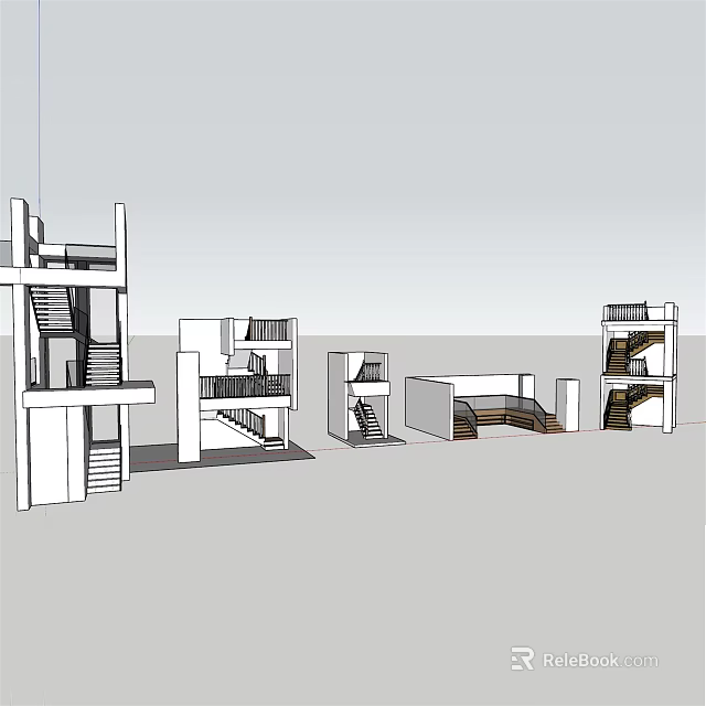 Modern Open Straight and Platform Staircase Designs for Interior Architectural Spaces 3d model