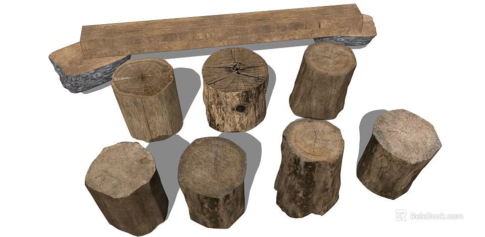 Natural Log Tree Stump Stools with Rustic Wooden Texture and Round Design 3d model