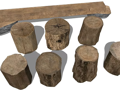 Natural Log Tree Stump Stools with Rustic Wooden Texture and Round Design 3d model