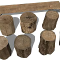 Natural Log Tree Stump Stools with Rustic Wooden Texture and Round Design 3d model