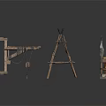 Ancient Military Warfare Equipment Three Different Wooden Structures With Metal Spikes