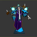 Mystical Blue Robed Wizard Character With Hat Glowing Orbs And Floating Books