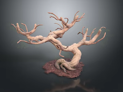 Natural Wooden Branch Sculpture With Stone Base And Intricate Design Details 3d model