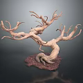 Natural Wooden Branch Sculpture With Stone Base And Intricate Design Details