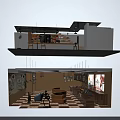 Modern Café Interior Design With Wooden Tables Chairs Bar Counter Pendant Lights And Decorative Paintings