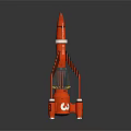 Red Rocket Model With White Details And Stand Structure On Dark Background 3d model