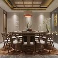 Chinese Style Private Room Interior With Round Dining Table Chairs And Decorative Screen 3d model