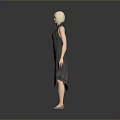 Woman In Gray High Neck Front Slit Dress With Blonde Hair Standing Against Gray Background
