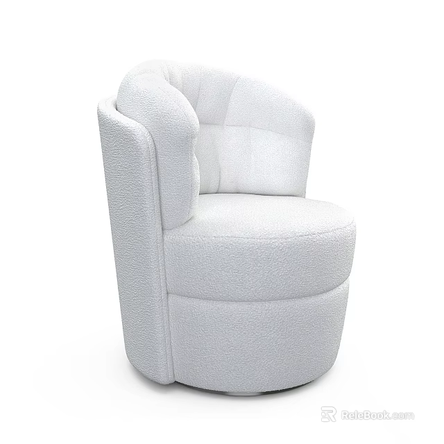 Modern White Plush Single Sofa with Rounded Armrests and Cozy Comfortable Design 3d model 