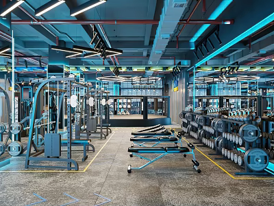 Modern Gym Interior With Various Fitness Equipment 3d model