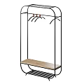 Modern Clothes Rack With Metal Frame Wooden Shelf And Top Hooks