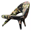 Elegant Floral Pattern Accent Chair with Black Background Hollow Design and Curved Legs