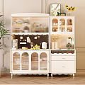 Modern White Sideboard with Glass Door Cabinets Fruits Kitchen Appliances and Storage