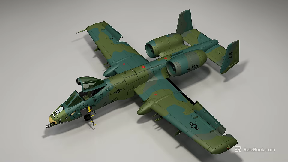 Green Camouflage Fighter Jet Model With Twin Engines And Open Cockpit 3d model 