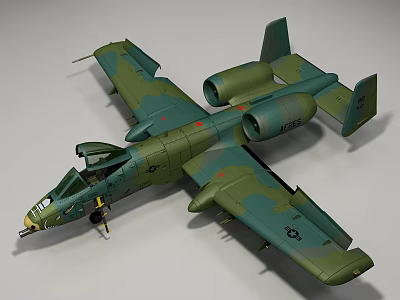 Green Camouflage Fighter Jet Model With Twin Engines And Open Cockpit 3d model