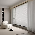 White Window Blinds In Modern Living Room With Large Window White Armchair And Soft Carpet