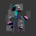 Fantasy Character With Mushroom Creature Blue Purple Body And Skeletal Structure Surrounded By Small Mushrooms