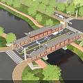 Wide Urban Road Infrastructure With Central Yellow Line Trees Vehicles And Canal