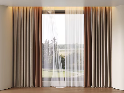 Modern Double Layer Curtains With Sheer Panels And Natural View Outside 3d model