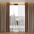 Modern Double Layer Curtains With Sheer Panels And Natural View Outside 3d model