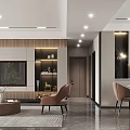 Modern Living Dining Room Interior Design With Sofa Area Rug Decorative Artwork And Green Plant