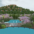 Scenic Mountain View Homestay Building With Lush Forest Purple Flowers And Pool